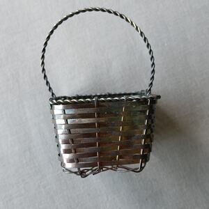 Tiny Vintage Metal Basket 2" square 3" tall decorative jewelry trinket storage